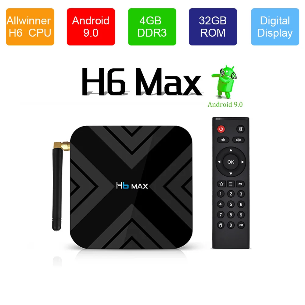 H6 MAX Smart TV BOX Android 9.0 4K 6K Allwinner H6 4GB RAM 32GB ROM 2.4G WIFI with Remote Control TV Box