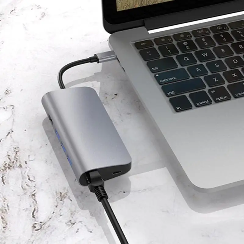 Горячая 8 в 1 type-C адаптер нежной текстуры тип-c к HDMI+ PD+ 3 USB 3,0+ RJ45+ TF+ карта памяти док-станция адаптер