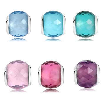 

100% Authentic 925 Sterling Silver Six color sky blue pink Murano Glass Beads Fit Original European Charms Bracelet Jewelry