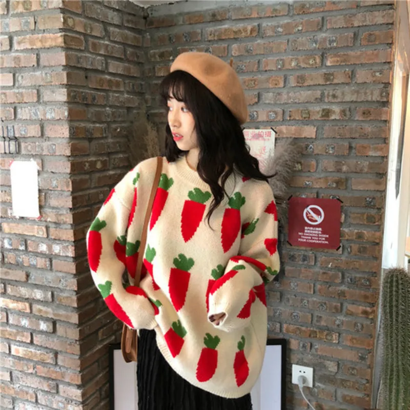 

New Women's Clothing Fall / Winter Korean Version Loose And Cute Wind Carrot Thick Pullover Sweater Pull Femme Hiver En*