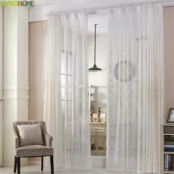 

Embroidered White Tulle Curtains European Voile Window Screening For Bedroom