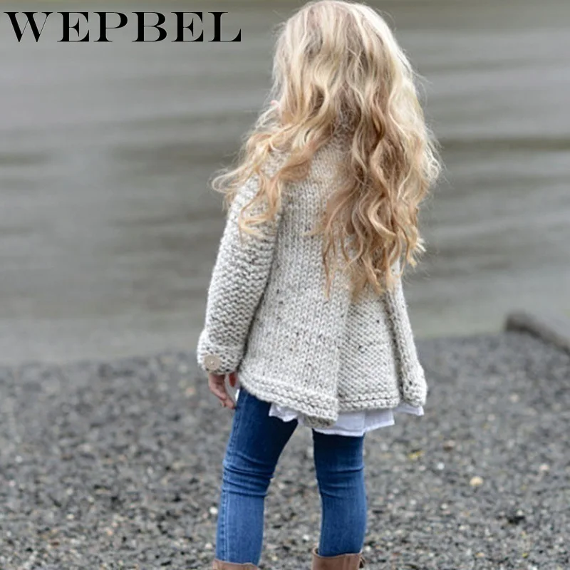 WEPBEL/милый осенний вязаный свитер на пуговицах для маленьких девочек; кардиган; теплое плотное пальто; одежда