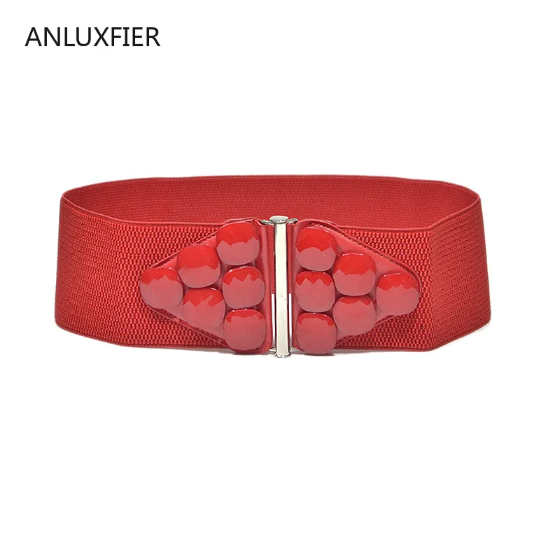 

H9860 Lady Elastic Belt Women Button Decoration Simple Wide Waist Seal High Quality Retro Fashion Casual Waistband Accessories