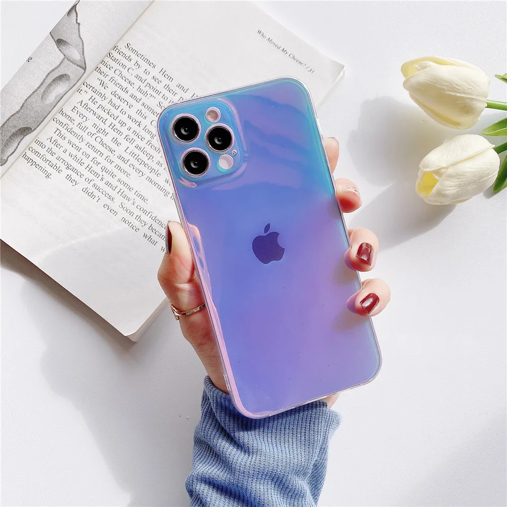 Laser Rainbow Phone Case For iPhone 13 12 11 Pro X XS Max XR 7 8 Plus Transparent Soft Cover For Samsung Note 20 S9 S10 S20 Plus 13 pro max case