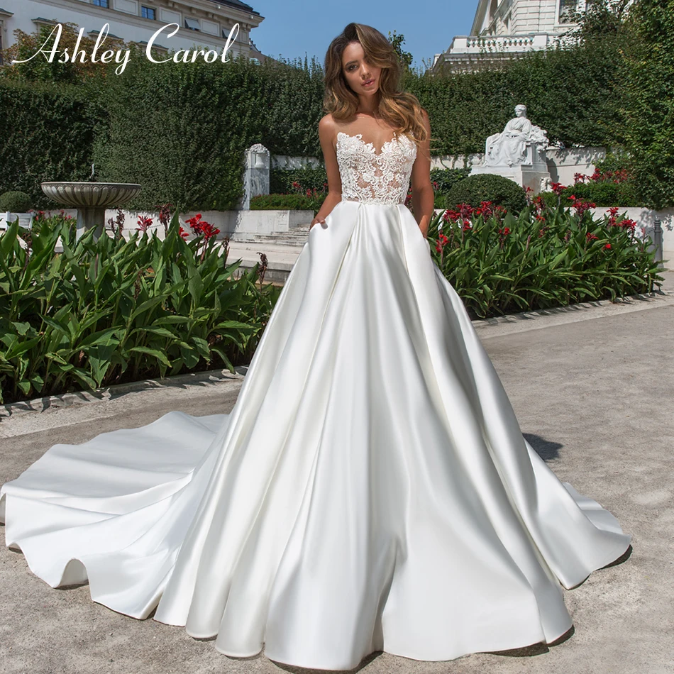 

Ashley Carol Vintage Wedding Dress 2020 Luxury Satin Sexy Sweetheart Backless Lace Princess Wedding Gowns A-Line Robe De Mariee