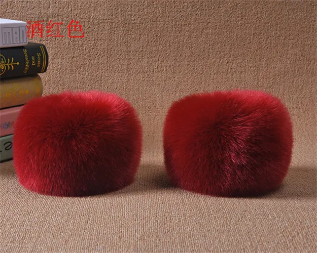 Wine red Qearlstar Для женщин зимнее теплое пальто с искусственным мехом для маленьких наручные из искусственного лисьего меха; митенки 2 шт. большой с длинным рукавом и меховым кольца с орнаментом Женская нарукавник в Корейском стиле манжеты YT04 - Цвет: Wine red