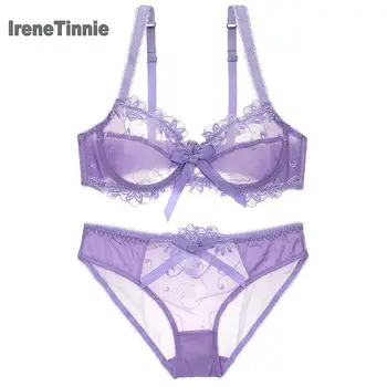 

IRENE TINNIE Sexy Lace Push Up Lingerie Set Ultrathin Transparent Bra Light Breathable Embroidery Hollow Out Lingeries