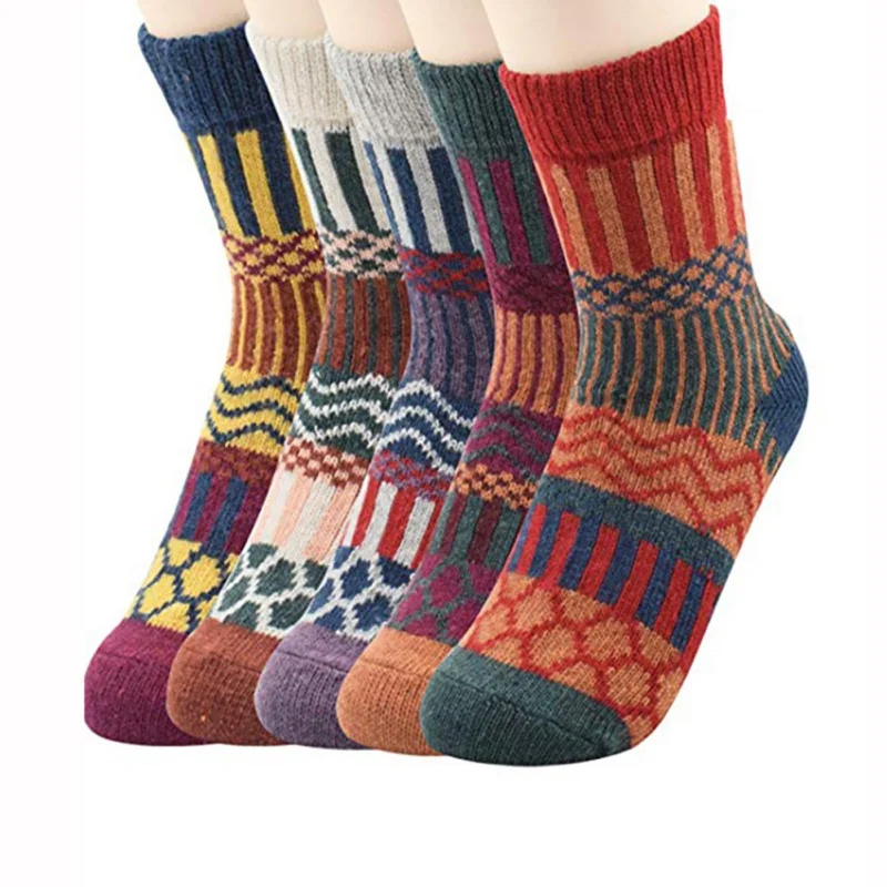 

National Style Sports Socks Printed Wool Blend Thick Line Elastic Socks Spring Autumn Soft Warm Cozy Colorful Novelty Socks