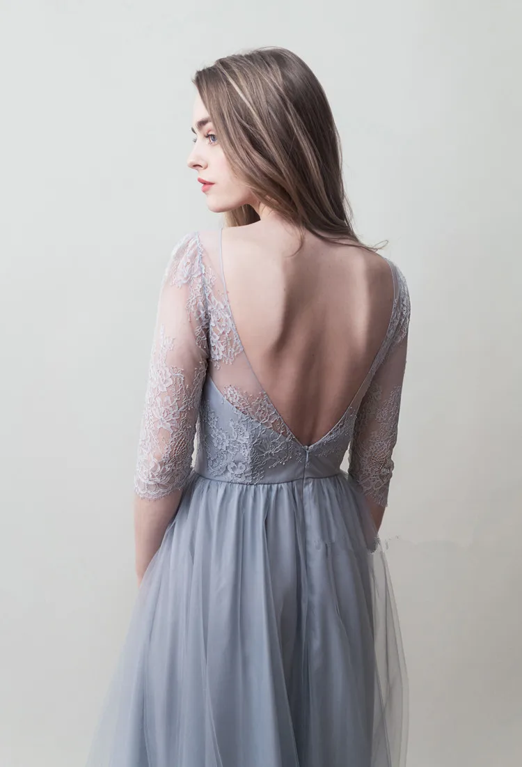 robe de soiree courte, сексуальное платье с открытой спиной, сари Майкл корнс, распродажа, Тюлевое кружевное вечернее платье с короткими рукавами для матери невесты