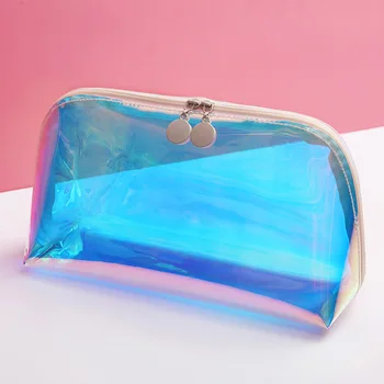 

Laser Cosmetic Bag Fashion Holographic Pencil Case Cosmetic Makeup Pouch Laser Zipper Purse Bag Toiletry Cases PVC Waterproof