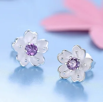 

Fashion 925 Sterling Silver Color Amethyst Earring For Women Flower Purple Gemstone Earring Jewelry 925 Silver Color Jewelry