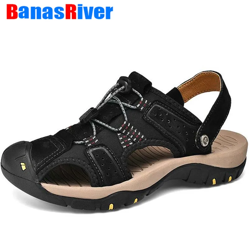 Новинка; Летние кожаные мужские сандалии; повседневная обувь; высокое качество; уличные пляжные шлепанцы в римском стиле; дышащие кроссовки для вождения