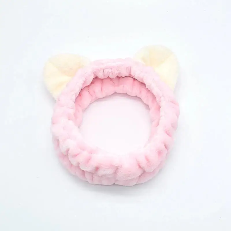 Pink Модные милые эластичные повязки на голову из кораллового флиса с кошачьими ушками; сезон осень-зима; мягкие банные повязки на голову для женщин и девочек; подарки; головные уборы - Цвет: Pink