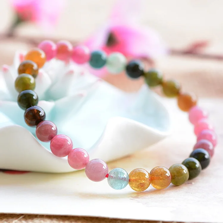

natural crystal Candy-colored Tourmaline Bracelet Female Rainbow Tourmaline Simple Sweet Jewelry