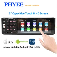 1 din bluetooth rádio carro espelho ligação hd mp5 player de vídeo handsfree a2dp áudio usb tf 5 Polegada unidade de cabeça tela toque phyee 3005