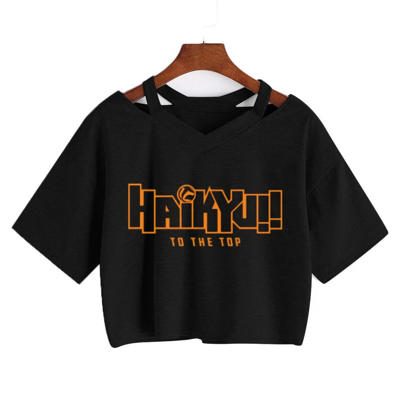 Fly High Oya Haikyuu Print Crop Tops Women T Shirt Harajuku Japanese Anime Bokuto Manga V-neck Short sleeve Cropped Tees | Женская