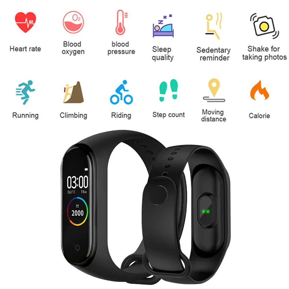  M4 Smart Band Fitness Bracelet With Pressure Measurement Messages Reminder Color Screen Waterproof  - 4000322147584