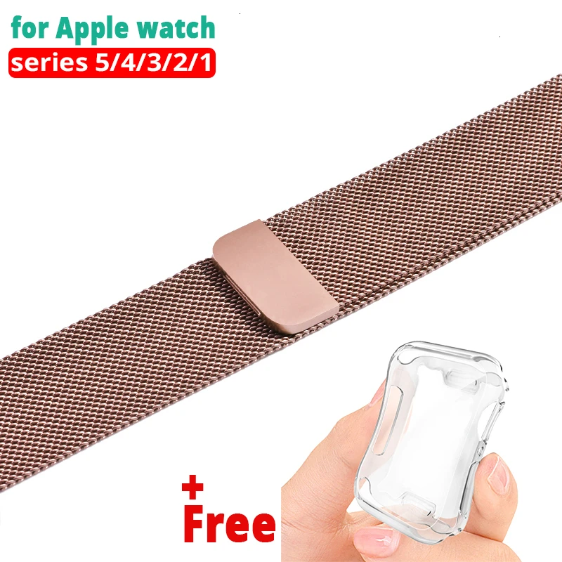 Миланская петля ремешок для Apple Watch серии 5 44 мм 38 мм браслет из нержавеющей стали для iwatch 4 3 40 мм ТПУ чехол 42 мм ремешок для часов - Цвет ремешка: Rose gold