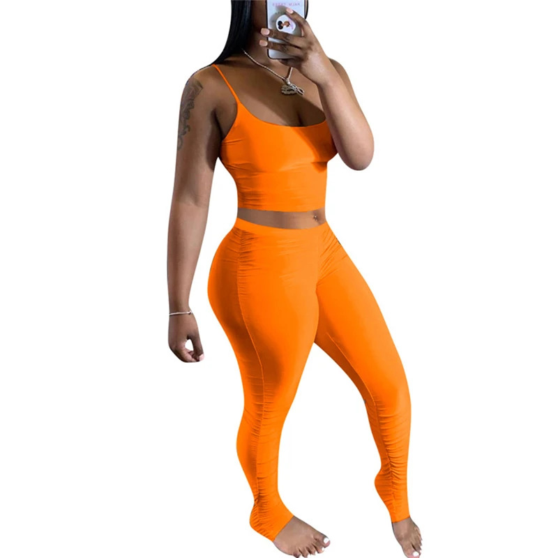 

Sexy Women Summer Clothing Sleeveless Vest Top+ Leggings Solid Color Style Outfits Summer Outfits For Women Tracksuit Set