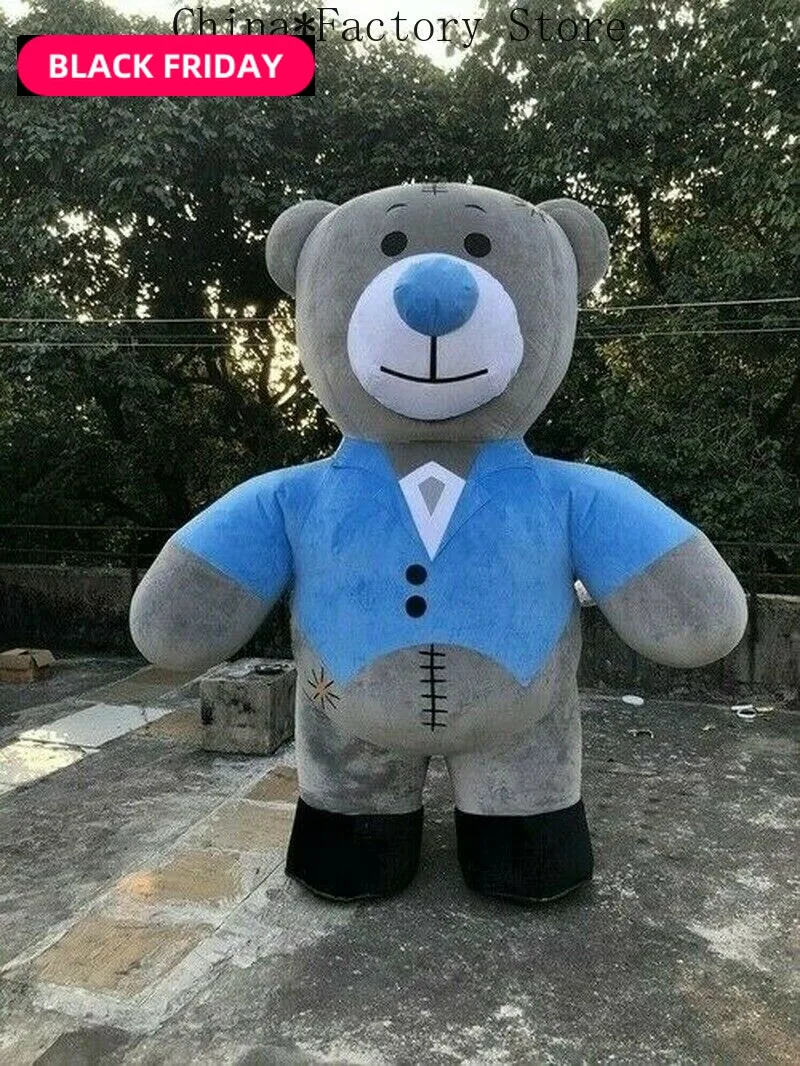 

Xmas Inflatable Blue Teddy Bear Mascot Costume Cartoon Doll Costume Suits Adults Cosplay Advertising Party Plush Halloween