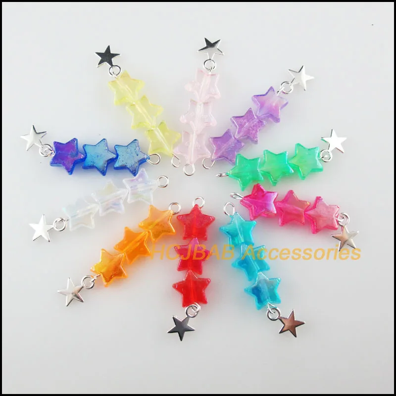 

20Pcs Retro Silver Plated Acrylic Mixed Star Beads & Tiny Star Charms Pendants 11x44mm