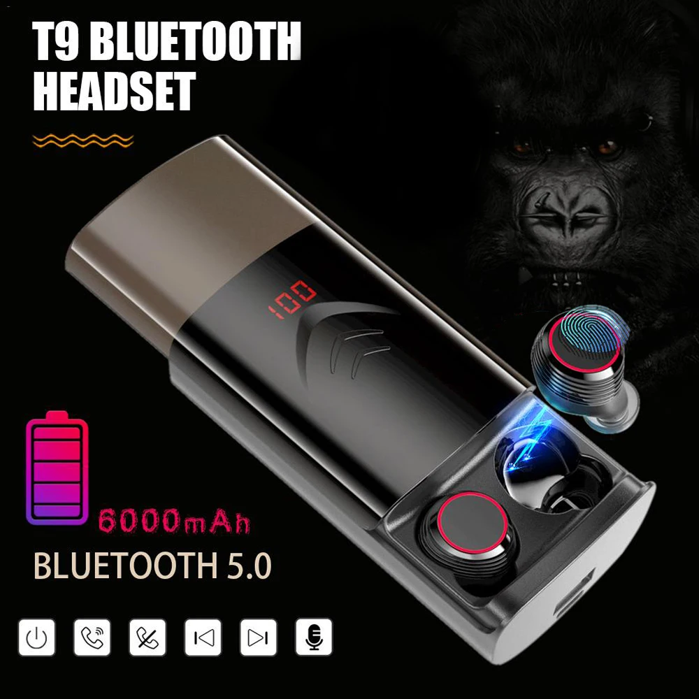 DOCIDACI T9 TWS беспроводные Bluetooth наушники 5,0 стерео HIFI шумоподавление спортивные наушники с 6000 мАч зарядный чехол