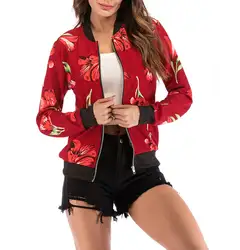 2019 Новая осень зима стильная женская цветочная молния бомбер бейсбольный жакет Одежда Куртка-парка