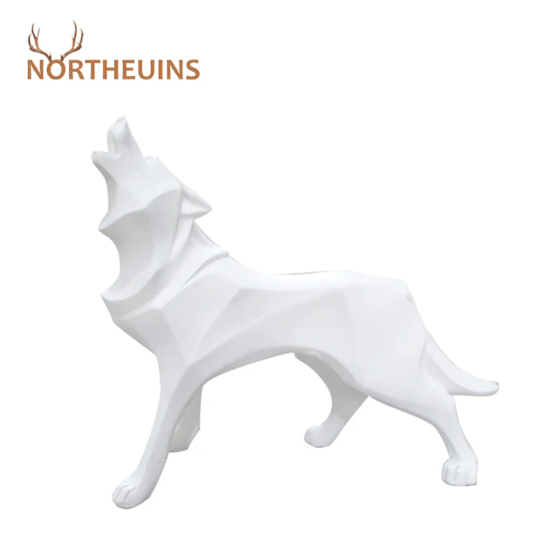 

NORTHEUINS Resin Abstract Wolf Figurines Nordic Geometric Animal Statue Living Room Decoration Home Desk Decor Sculpture Crafts
