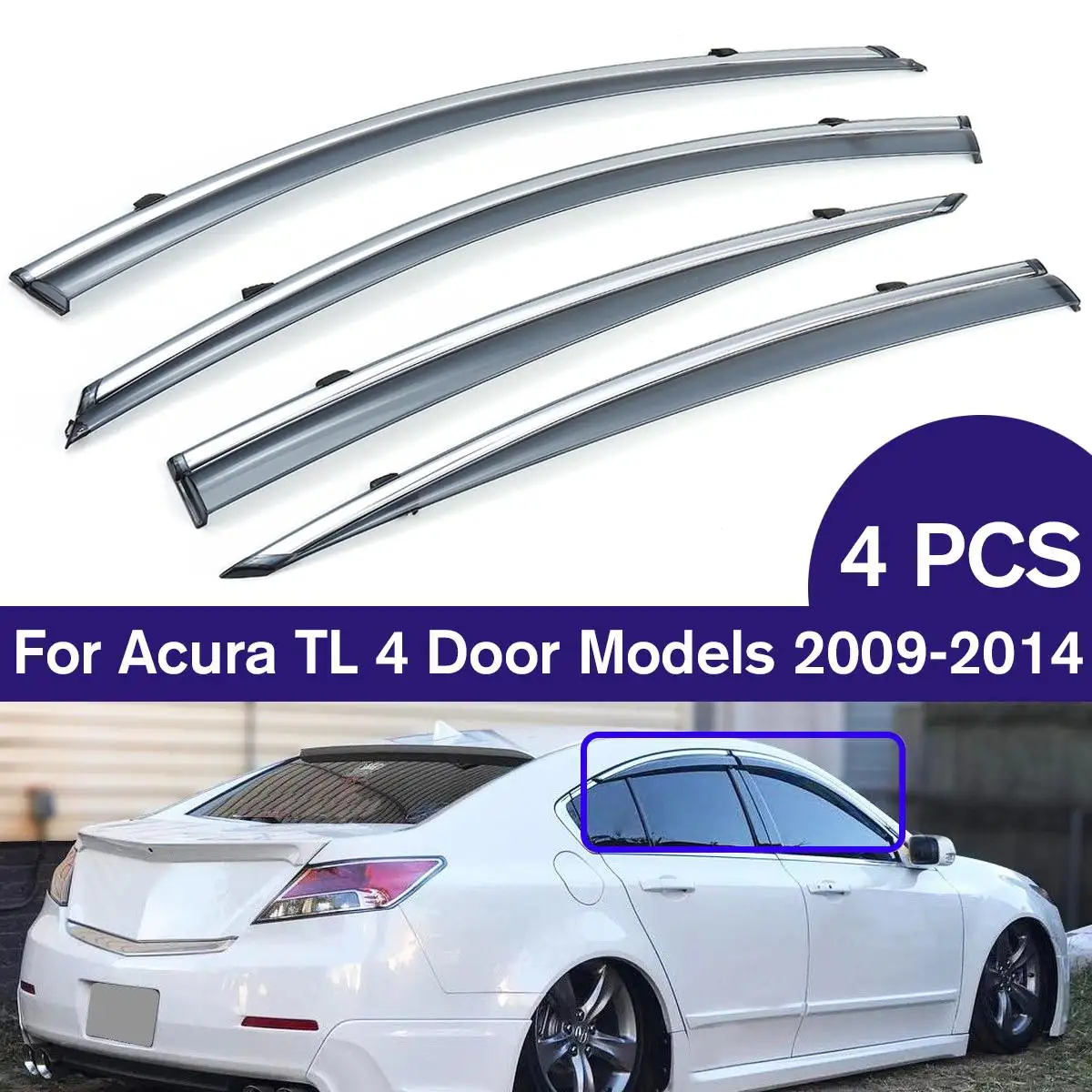 

4PCS/set Car Wind Deflector Car Window Deflector Visor Vent Rain Guard For Acura TL 4 Door Models 2009-2014