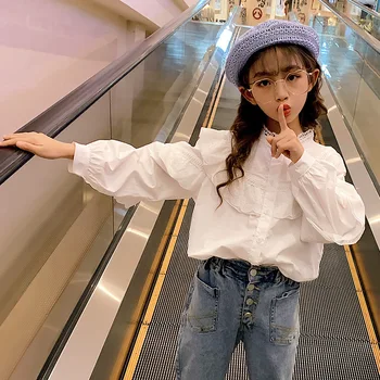 

maomaoleyenda Fashion Spring Lace Girls Blouse Shirts Tops Cotton Long Sleeve Soild Girl School Blouse Shirts Blusas Children Cl