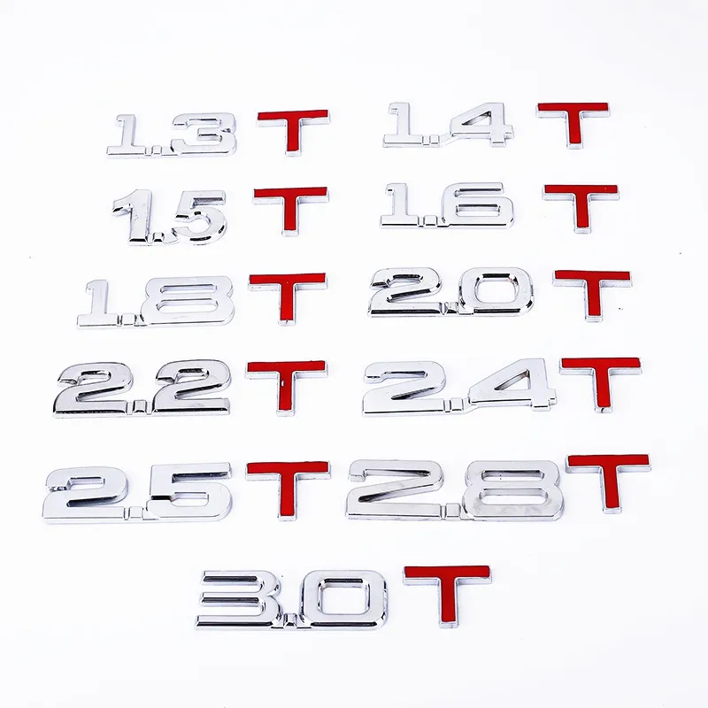 

Car Metal Chrome Letter Displacement 1.5 T 1.6 T 1.8 T 2.0 T 3.0 T Turbo Engine Rear Trunk Emblem Badge Decals Auto Tail Sticker