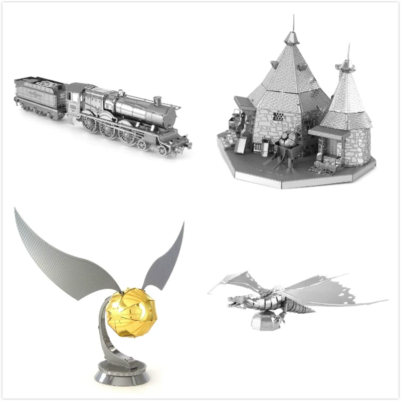 

3D Metal Puzzle DIY Golden Hut Dragon Train Express Buildings Architecture Laser Jigsaw Homemade Toys Gift Children Home Decor