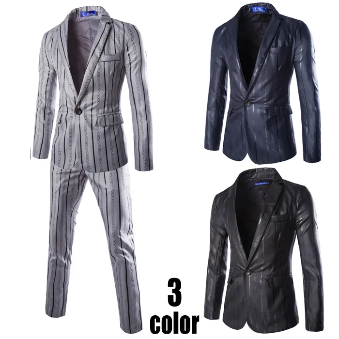 

Europe and the United States a button suit suit men tide slim coat vertical stripes small suit two-piece men tuxedo suit