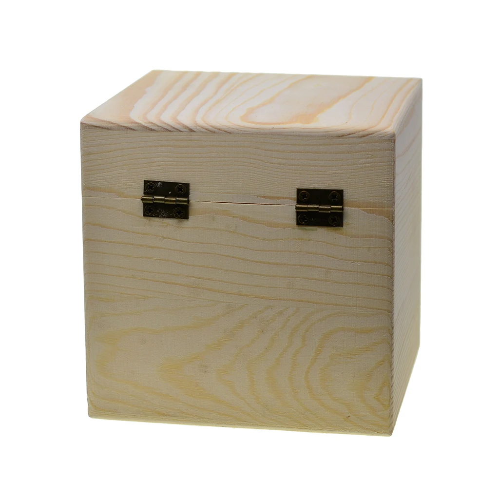 Unfinished Wooden Jewelry Box Cube Square Plain Wooden Box Locking Clasp for DIY Projects