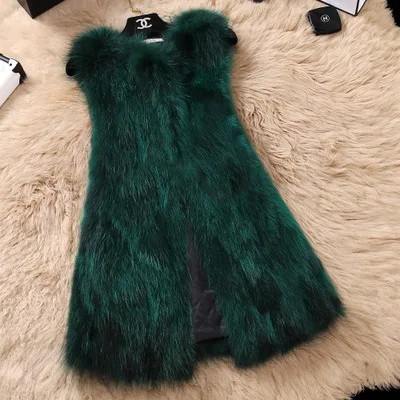 Peacock Blue Природный натуральный мех жилет средней длины без рукавов Енот собака мех пальто куртка жилет плюс размер женская теплая зимняя верхняя одежда S-3XL - Цвет: Peacock Blue
