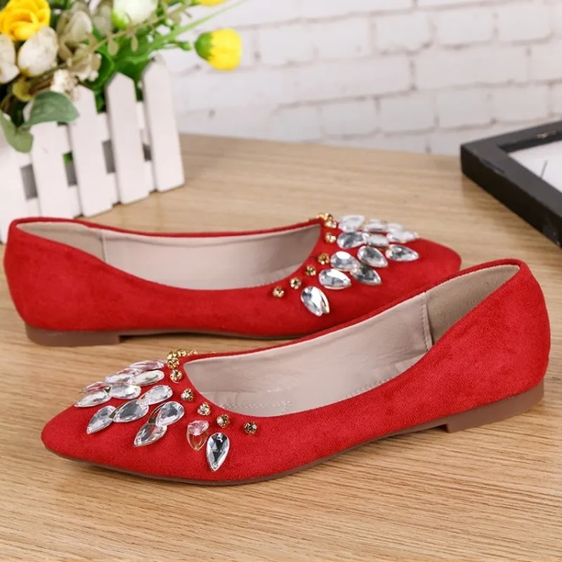 

2020 new loafers flats china rhinestone british style black crystal women dress shoes slip on female chinese pointed toe J16-35