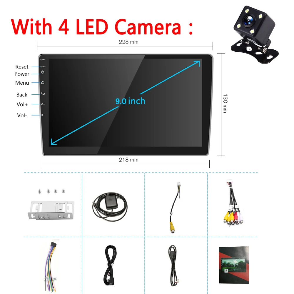 9inch 4led camera LeeKooLuu Android 8,1 2Din Автомагнитола 10,1 дюймов 2.5D центральный мультимедийный MP5 видео плеер универсальный Авторадио gps Bluetooth Wifi - Цвет: 9inch 4led camera
