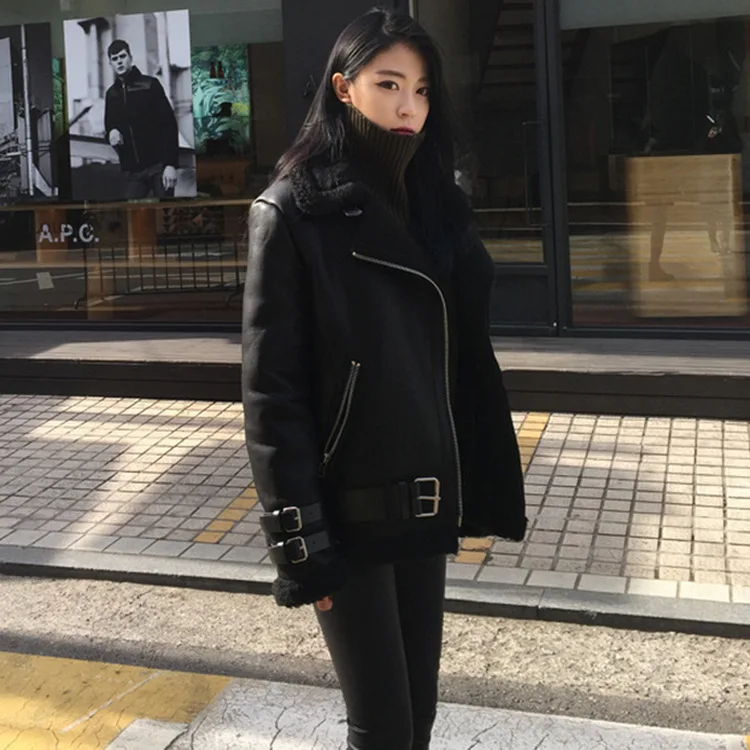 Зима стиль толстый Корейский стиль Модное свободное повседневное женское платье локомотив крутое пальто из искусственной кожи ягненка модное пальто