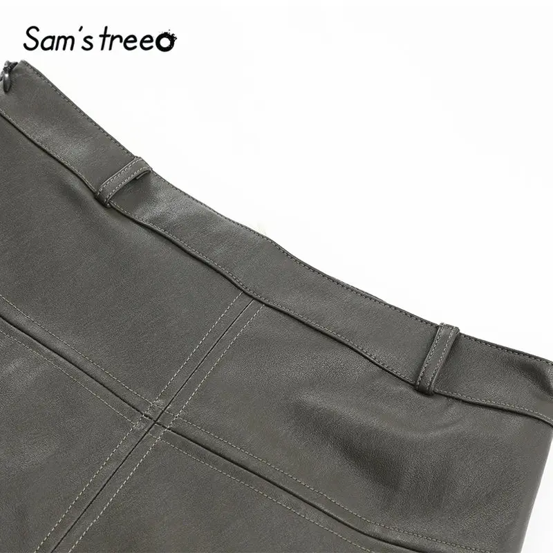 SAM'S TREE/зеленые однотонные кожаные юбки трапециевидной формы с завышенной талией для женщин; коллекция года; Сезон Зима; однотонные короткие обтягивающие локомотивные офисные женские юбки на каждый день