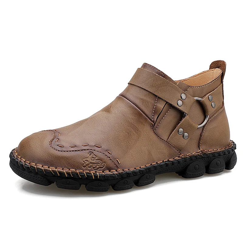 

Chelsea Boots Men Workwear Large Size Martin Boots Men's Leather Short Boots Slip-on Leather Buckle Boots