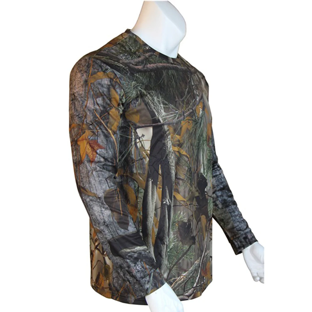 Breathable Men's Hunting Long Sleeve Camo T-shirt Antibacterial Deodorant Crewnecks Casual Sports Wear Clothing