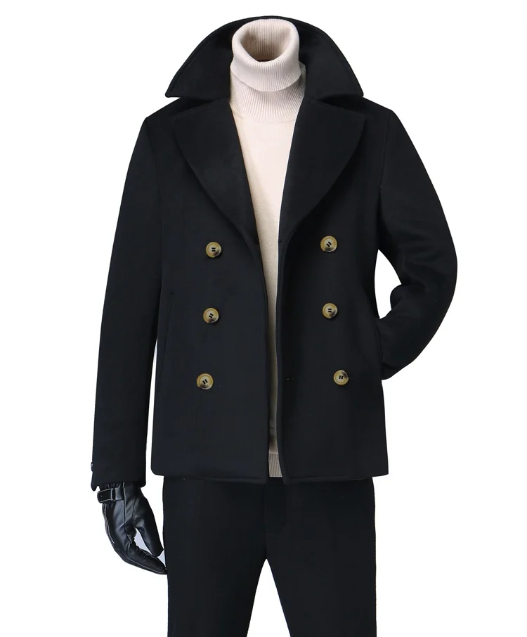 남성 코트 비즈니스 더블 브레스트 정장 2020 가을 겨울 따뜻한 슬림 라펠 짧은 모직 재킷, 비즈니스 의류