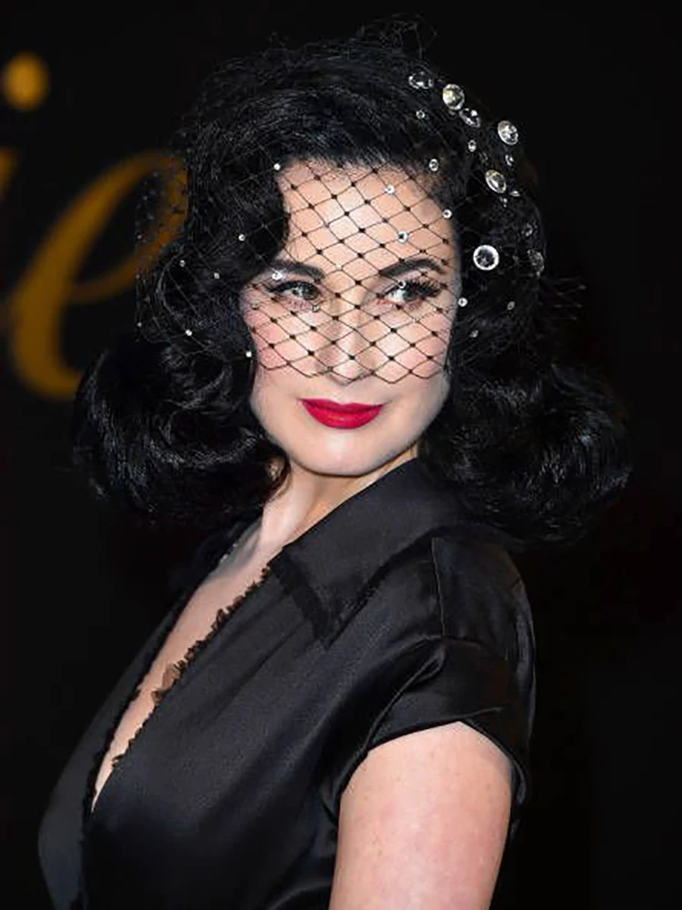 One Layer Black Bridal Hats Crystal Beaded Net Birdcage Face Veils