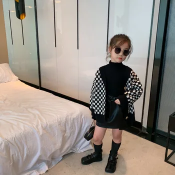 

5535 Autumn 2020 Baby Girls Cardigan Classic Plaid Children Sweater Coats Fashion All Match 2-9T Girls Winter Clothes Outwear