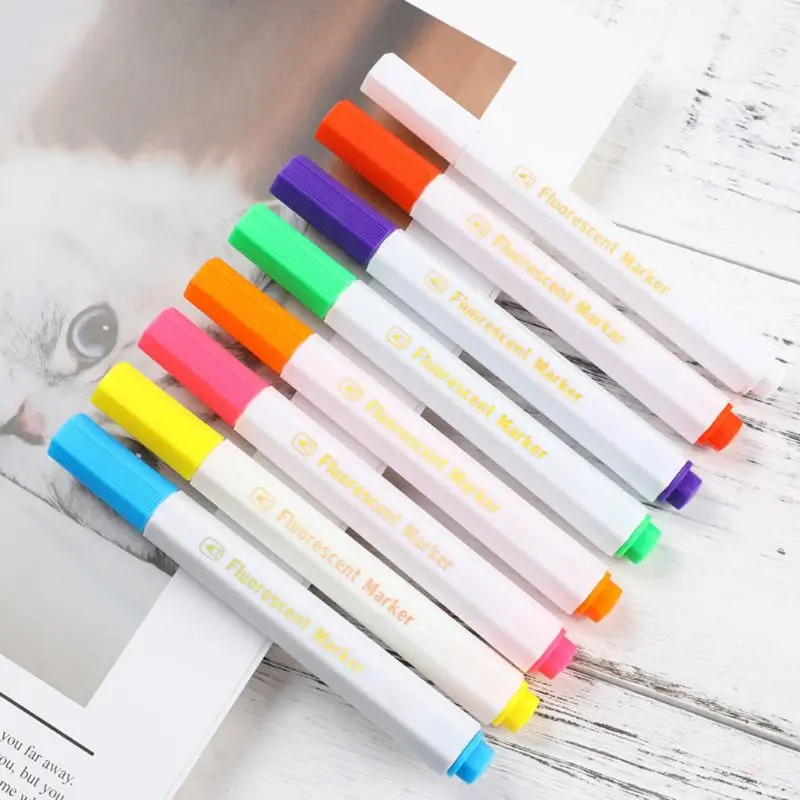 8 Colors Fluorescent Liquid Chalk Marker Pens Erasable Highlighters LED Writing