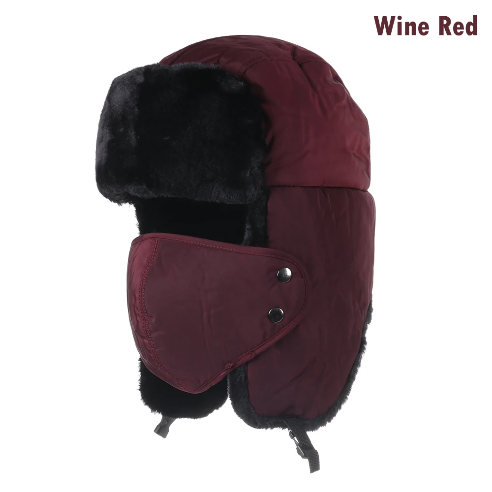 wine red Новинка, Балаклава, шапка-ушанка, шапки-ушанки, шарф для мужчин и женщин, русский охотник, шапка-ушанка, лыжная шапка для снежной погоды, шапка со шрамом - Цвет: wine red