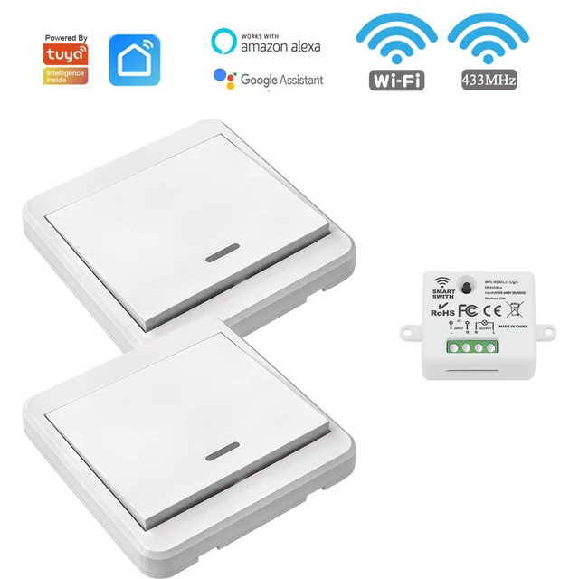 WiFi Smart Home Light Switch 220V Tuya Remote Control Timer Relay Module 433MHz Wireless Push Button Switch For Socket,LED ONOFF 1R 2WP091