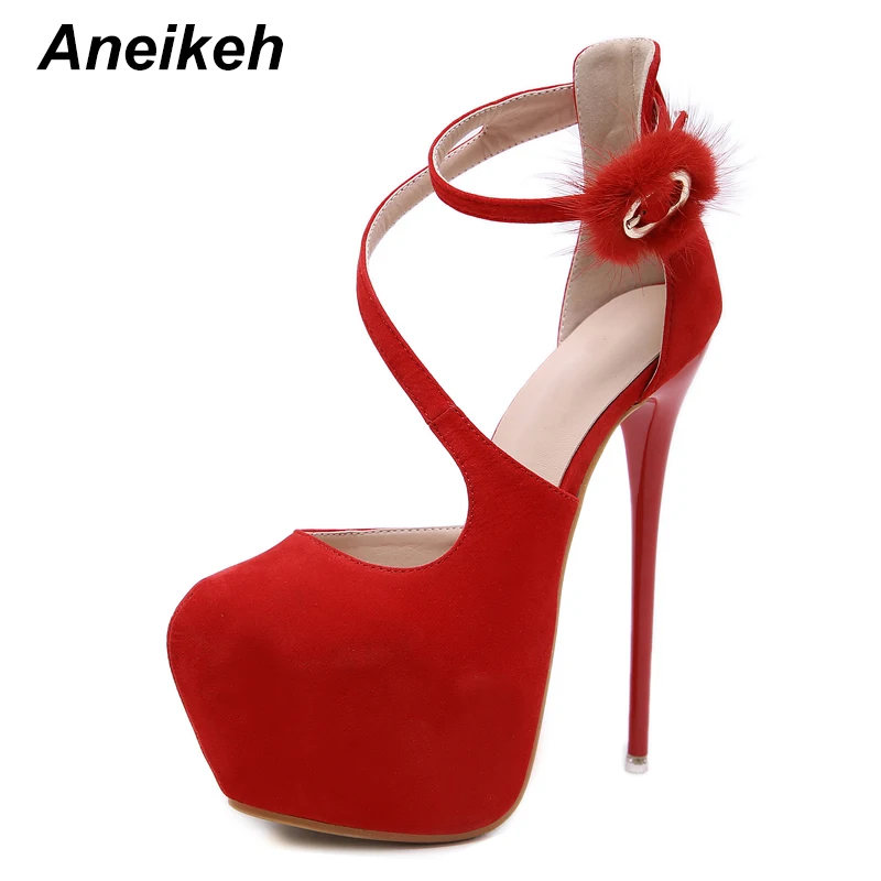 red Aneikeh пикантные туфли-лодочки; женские Фетиш-туфли на очень высоком каблуке; женские туфли-лодочки на платформе с пряжкой для стриптиза; свадебные туфли на тонком каблуке - Цвет: red
