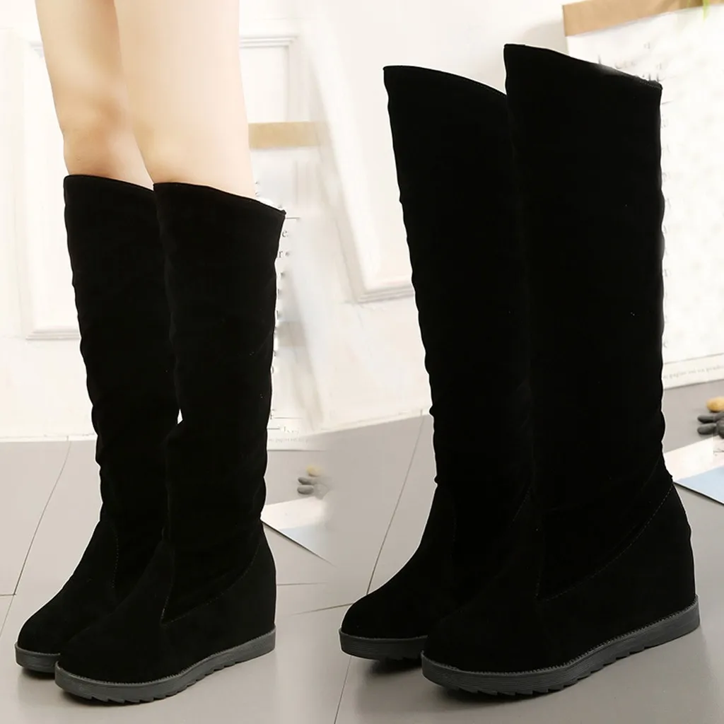 

Boots Women Winter Black Snow Boots Women Knee Thigh High Elastic Boots For Women Sexy Middle Tube Wedge Shoes zapatos de mujer