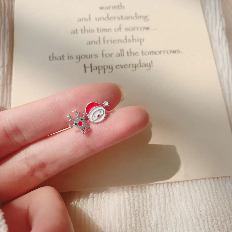 Dainty 925 Sterling Silver Christmas Stud Earrings For Women Tree Snowflake Bell Snowman Deer Earrings Jewelry Xmas Gifts - Окраска металла: S-E945